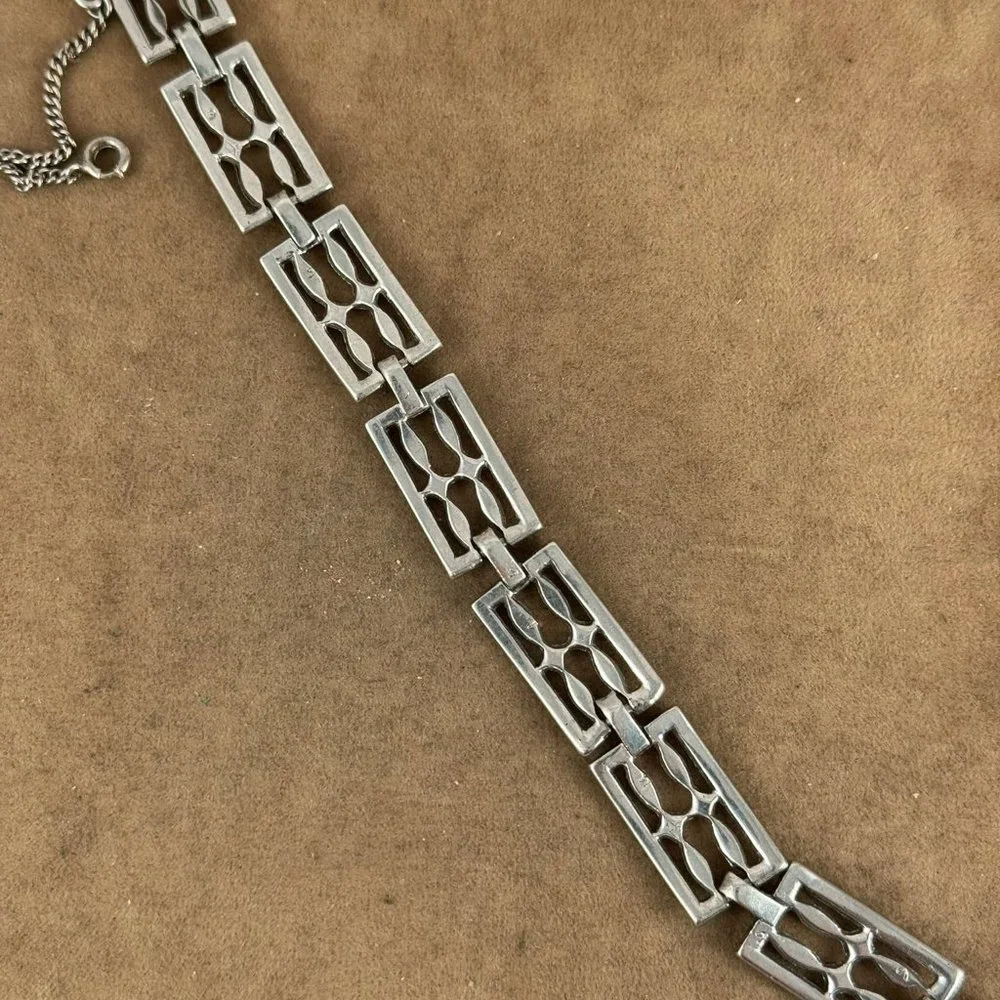 Vintage 1930's Sterling Silver  ART DECO Marcasite Lattice Style Bracelet - Picture 6 of 8